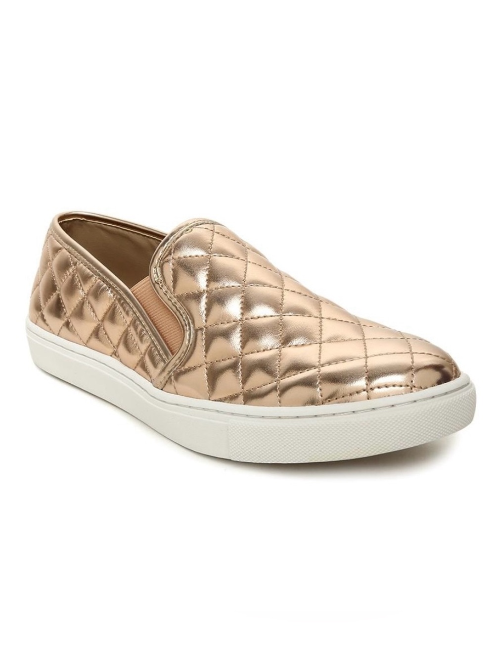 Steve Madden ECENTRCQ Rose Gold Metallic Quilted Slip On Sneakers 6.5